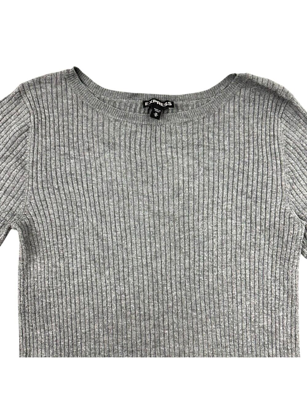 Express Gray Ribbed Boatneck Knit Top - Picture 4 of 8